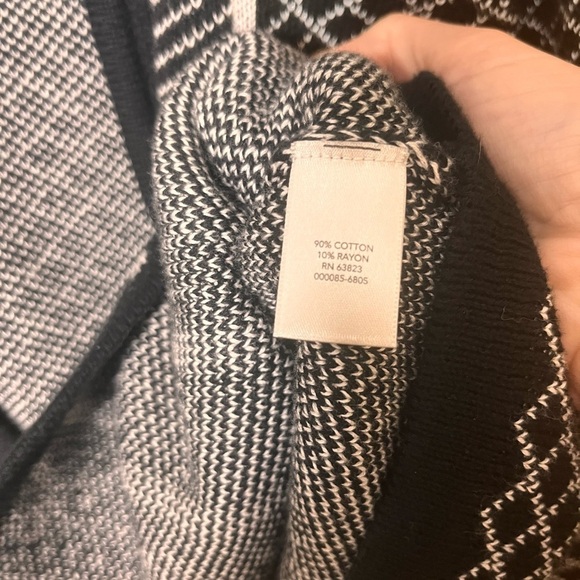 Christopher & Banks Black White Fair Isle Knit Zip Cardigan Sweater Medium Cozy - Picture 5 of 8